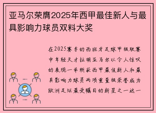 亚马尔荣膺2025年西甲最佳新人与最具影响力球员双料大奖 亚马尔荣膺2025年西甲最佳新人与最具影响力球员双料大奖
